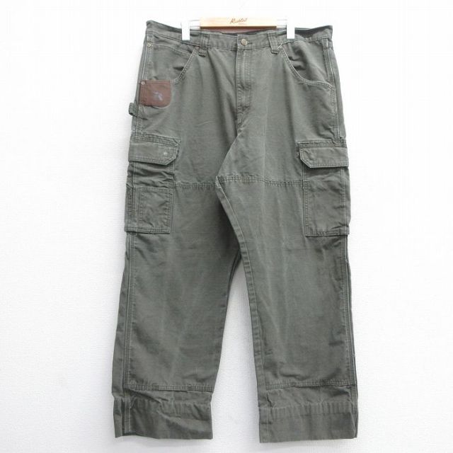 W38★古着 ラングラー Wrangler ペインター カーゴ パンツ メンズ ダブルニー 濃緑 グリーン 25mar03 中古 ボトムス ロング