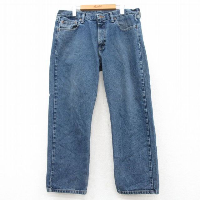 W36★古着 ラングラー Wrangler ジーンズ メンズ コットン 紺 ネイビー デニム 25mar04 中古 ボトムス ジーパン Gパン ロング パンツ