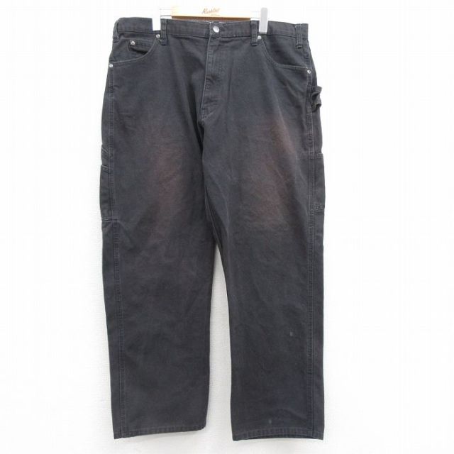 W40★古着 ディッキーズ Dickies ペインター パンツ メンズ ダック地 大きいサイズ コットン 黒 ブラック 25mar04 中古 ボトムス ロング