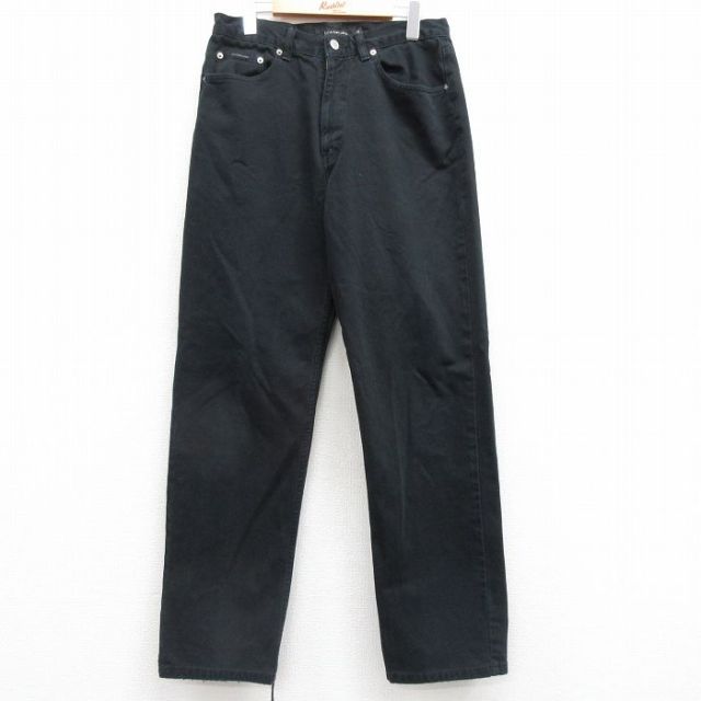 W32★古着 カルバンクライン Calvin Klein ジーンズ メンズ コットン 黒 ブラック デニム 25mar04 中古 ボトムス ジーパン Gパン ロング パンツ
