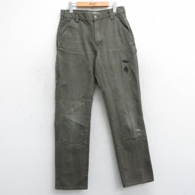W34★古着 カーハート Carhartt ペインター パンツ メンズ ダブルニー ダック地 濃緑 グリーン 【spe】 25mar05 中古 ボトムス ロング