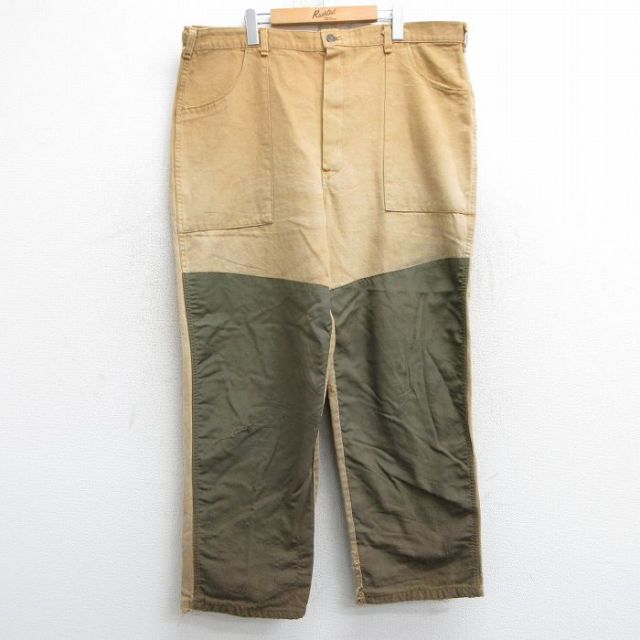 W43★古着 ハンティング ベイカー パンツ メンズ 80年代 80s ダック地 大きいサイズ コットン USA製 薄茶他 ブラウン 25mar05 中古 ボトムス ロング