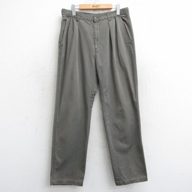 W34★古着 パンツ メンズ 90年代 90s コットン 濃緑系 グリーン 25mar05 中古 ボトムス ロング