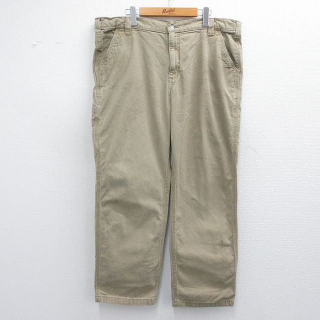 W42★古着 カーハート Carhartt パンツ メンズ ダック地 大きいサイズ ベージュ カーキ 25mar05 中古 ボトムス ロング