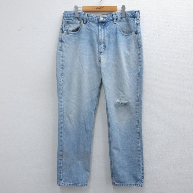 W37★古着 カーハート Carhartt ジーンズ メンズ コットン 薄紺 ネイビー デニム 25mar05 中古 ボトムス ジーパン Gパン ロング パンツ