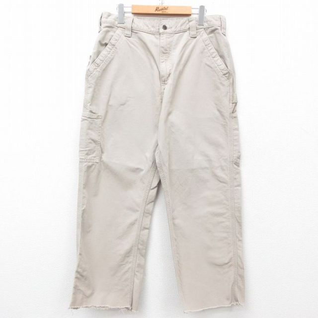 W33★古着 カーハート Carhartt ペインター パンツ メンズ コットン ベージュ カーキ 25mar06 中古 ボトムス ロング