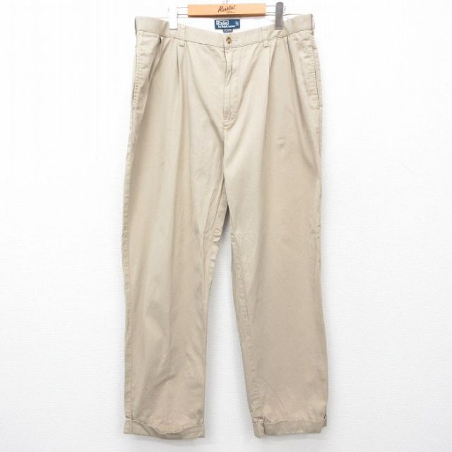 W37★古着 ラルフローレン Ralph Lauren ブランド チノ パンツ チノパン メンズ 90年代 90s コットン ベージュ カーキ 25mar06 中古 ボトムス ロング
