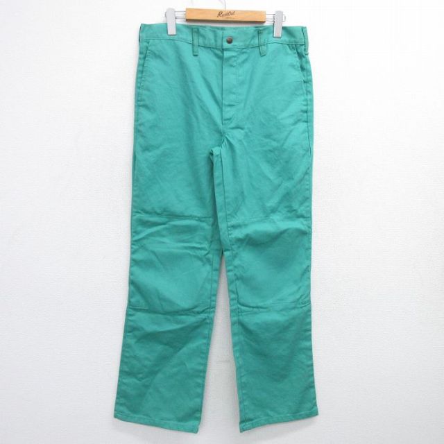 W34★古着 パンツ メンズ 90年代 90s コットン USA製 青緑 25mar07 中古 ボトムス ロング