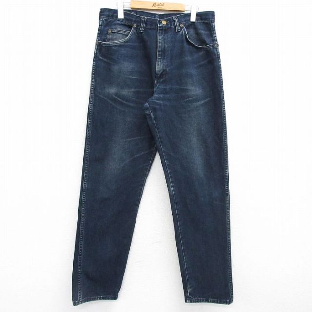 W35★古着 ラングラー Wrangler ジーンズ メンズ 00年代 00s ヒゲ コットン USA製 濃紺 ネイビー デニム 25mar07 中古 ボトムス ジーパン Gパン ロング パンツ