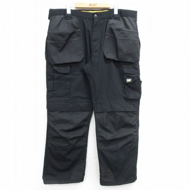 W39★古着 ワーク パンツ メンズ CAT 大きいサイズ 黒 ブラック 25mar07 中古 ボトムス ロング