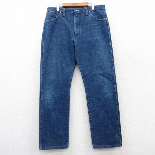 W35★古着 ラングラー Wrangler ジーンズ メンズ コットン 紺 ネイビー デニム 25mar07 中古 ボトムス ジーパン Gパン ロング パンツ