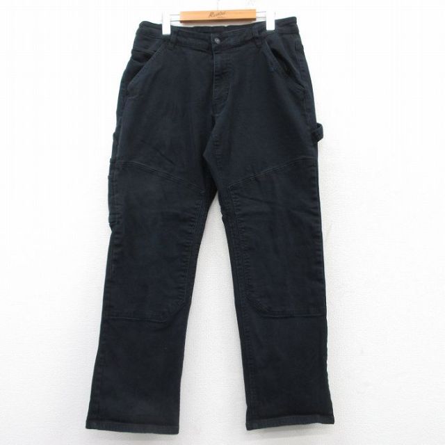 W34★古着 ワーク ペインター パンツ メンズ CAT ダブルニー 黒 ブラック デニム 25mar07 中古 ボトムス ロング