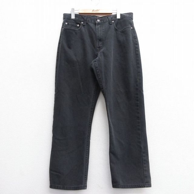 W34★古着 ジーンズ メンズ コットン 黒 ブラック デニム 25mar08 中古 ボトムス ジーパン Gパン ロング パンツ