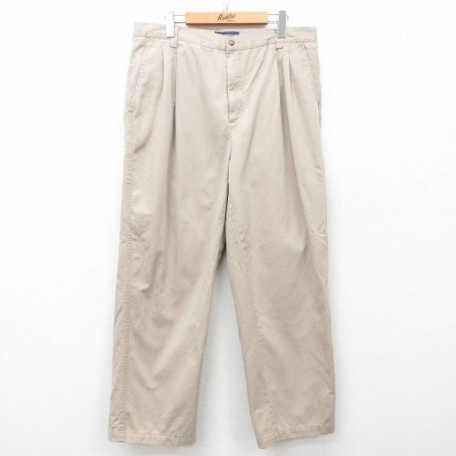 W35★古着 パンツ メンズ コットン ベージュ カーキ 25mar08 中古 ボトムス ロング