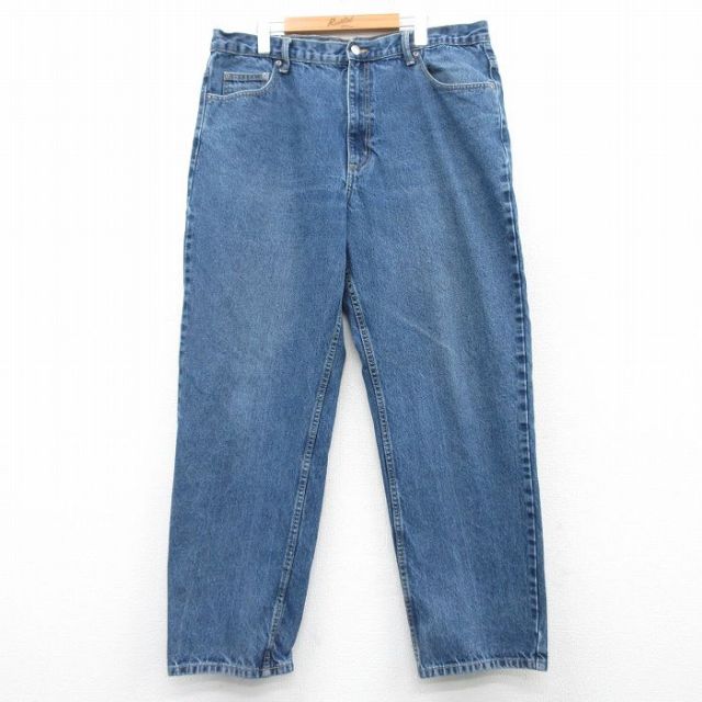 W38★古着 ジーンズ メンズ コットン 紺 ネイビー デニム 25mar08 中古 ボトムス ジーパン Gパン ロング パンツ