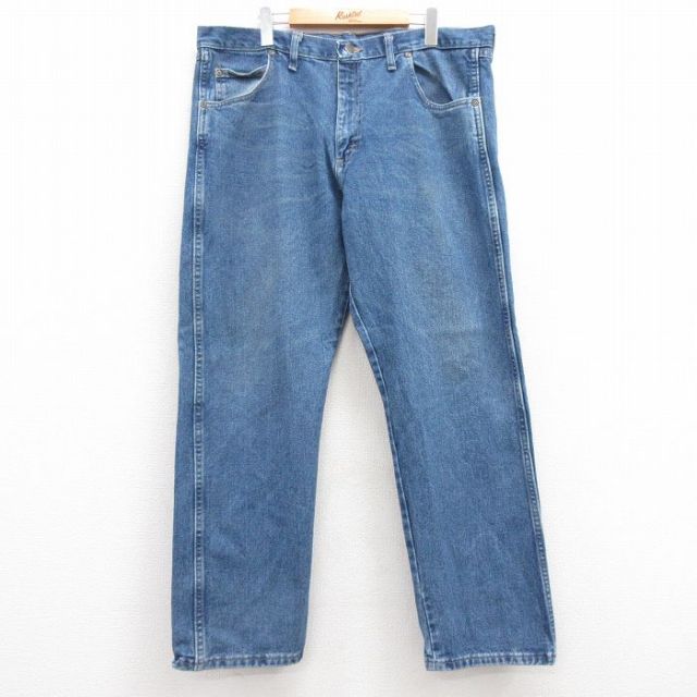 W39★古着 ラングラー Wrangler ジーンズ メンズ ヒゲ 大きいサイズ コットン 紺 ネイビー デニム 25mar08 中古 ボトムス ジーパン Gパン ロング パンツ