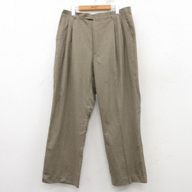 W35★古着 ブルックスブラザーズ BROOKS BROTHERS ブランド スラックス パンツ メンズ 00年代 00s ウール イタリア製 ベージュ カーキ 【spe】 25mar10 中古 ボトムス ロング