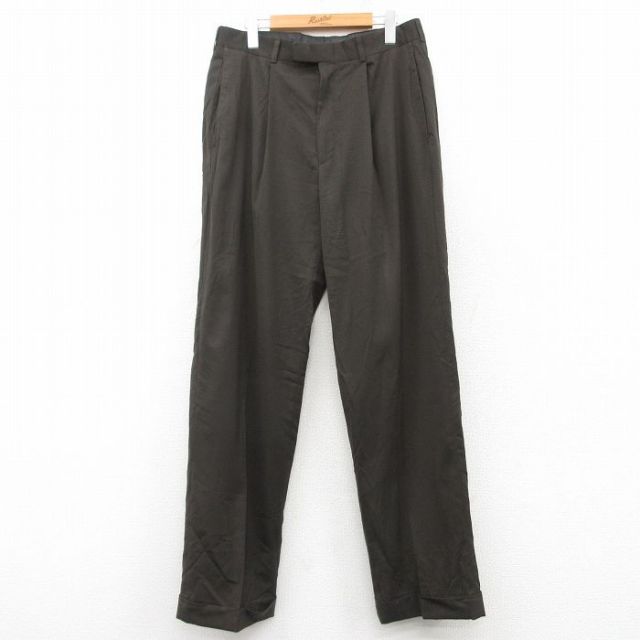 【50%OFF】W33★古着 ダナキャラン DKNY DENY スラックス パンツ メンズ 濃ベージュ カーキ 25mar10 中古 ボトムス ロング