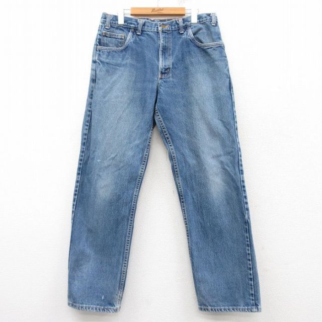 W34★古着 ジーンズ メンズ コットン 紺 ネイビー デニム 25mar10 中古 ボトムス ジーパン Gパン ロング パンツ