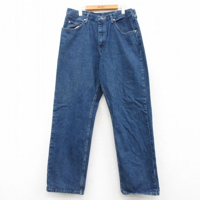 W35★古着 ラングラー Wrangler ジーンズ メンズ コットン 紺 ネイビー デニム 25mar10 中古 ボトムス ジーパン Gパン ロング パンツ