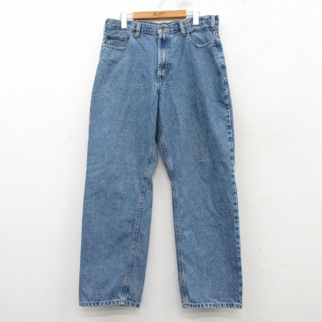 W34★古着 ジーンズ メンズ コットン 紺 ネイビー デニム 25mar10 中古 ボトムス ジーパン Gパン ロング パンツ