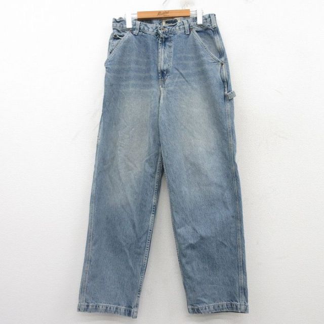 W30★古着 アバクロンビー Abercrombie&fitch ペインター パンツ メンズ 90年代 90s ヒゲ コットン USA製 紺 ネイビー デニム 【spe】 25mar10 中古 ボトムス ロング