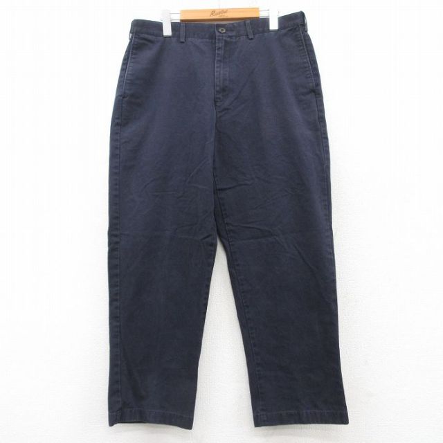 W34★古着 ランズエンド パンツ メンズ コットン 紺 ネイビー 25mar10 中古 ボトムス ロング
