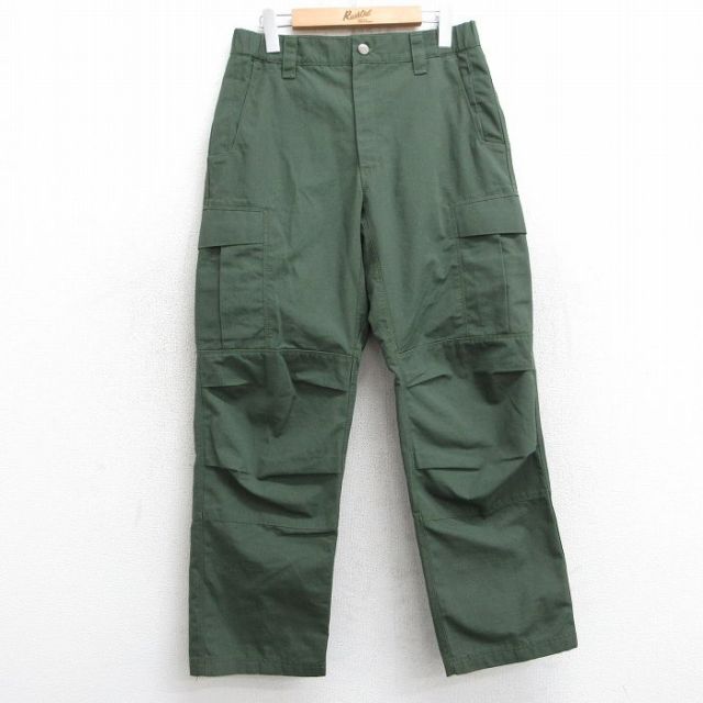 W30★古着 カーゴ パンツ メンズ リップストップ 濃緑 グリーン 25mar10 中古 ボトムス ロング
