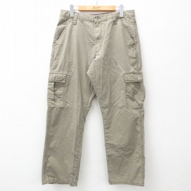 W32★古着 ラングラー Wrangler カーゴ パンツ メンズ リップストップ コットン ベージュ カーキ 25mar11 中古 ボトムス ロング