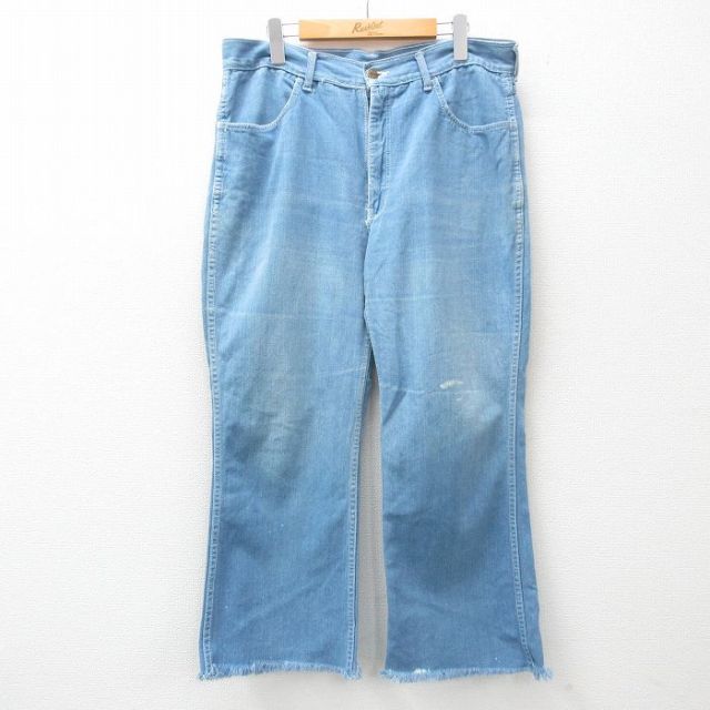 【50%OFF】W35★古着 ジーンズ メンズ コットン 薄紺 ネイビー デニム 25mar11 中古 ボトムス ジーパン Gパン ロング パンツ