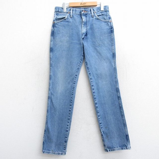 W32★古着 ラングラー Wrangler ジーンズ メンズ コットン 紺 ネイビー デニム 25mar11 中古 ボトムス ジーパン Gパン ロング パンツ