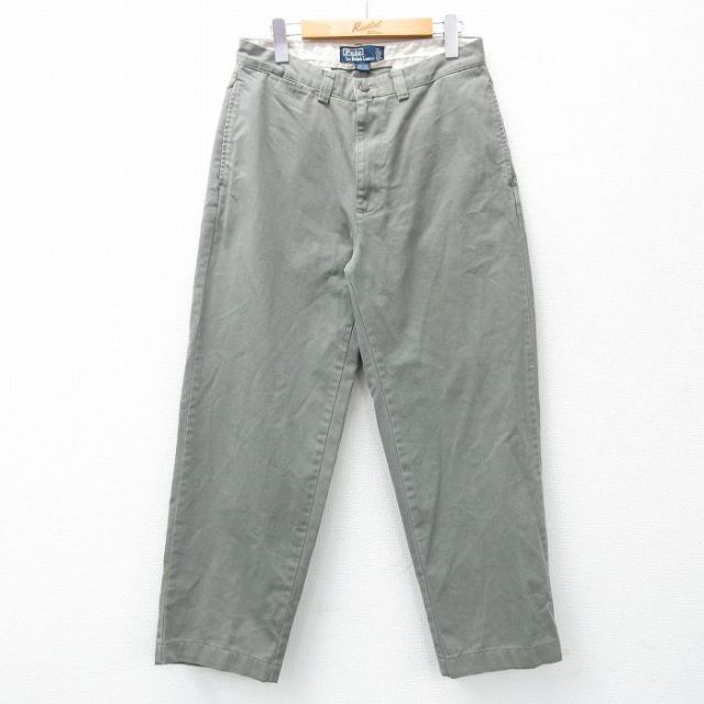 W29★古着 ラルフローレン Ralph Lauren ブランド チノ パンツ チノパン メンズ 90年代 90s ワンポイントロゴ コットン 薄緑 グリーン 25mar11 中古 ボトムス ロング
