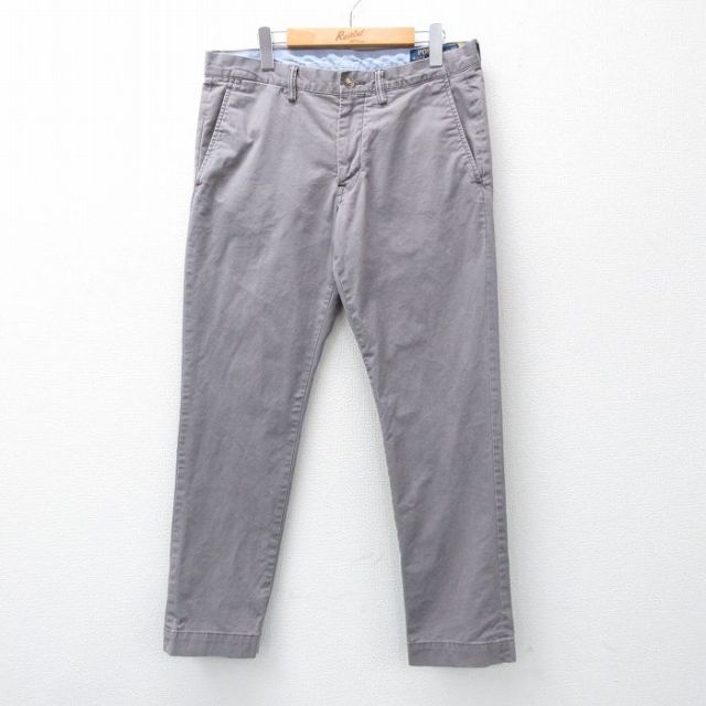 W33★古着 ラルフローレン Ralph Lauren ブランド チノ パンツ チノパン メンズ ワンポイントロゴ グレー 25mar11 中古 ボトムス ロング