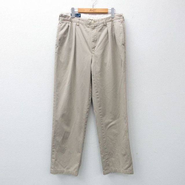 W31★古着 ラルフローレン Ralph Lauren ブランド チノ パンツ チノパン メンズ 90年代 90s ワンポイントロゴ コットン 薄ベージュ カーキ 【spe】 25mar11 中古 ボトムス ロング