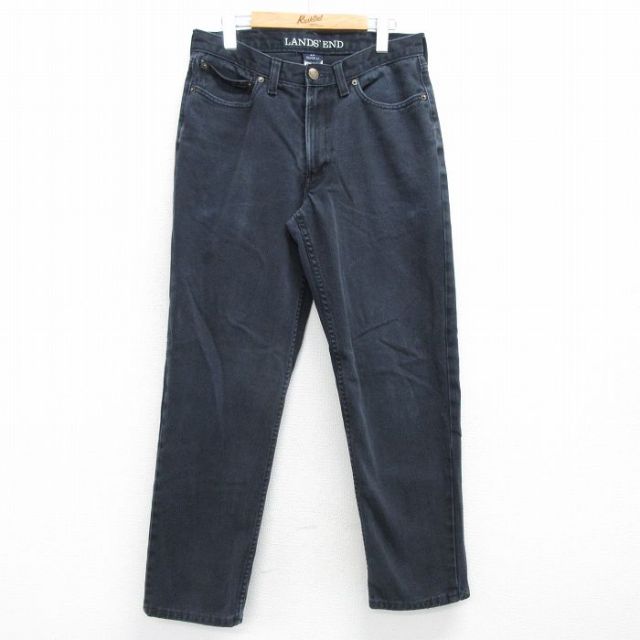 W32★古着 ランズエンド ジーンズ メンズ コットン 黒 ブラック デニム 25mar12 中古 ボトムス ジーパン Gパン ロング パンツ