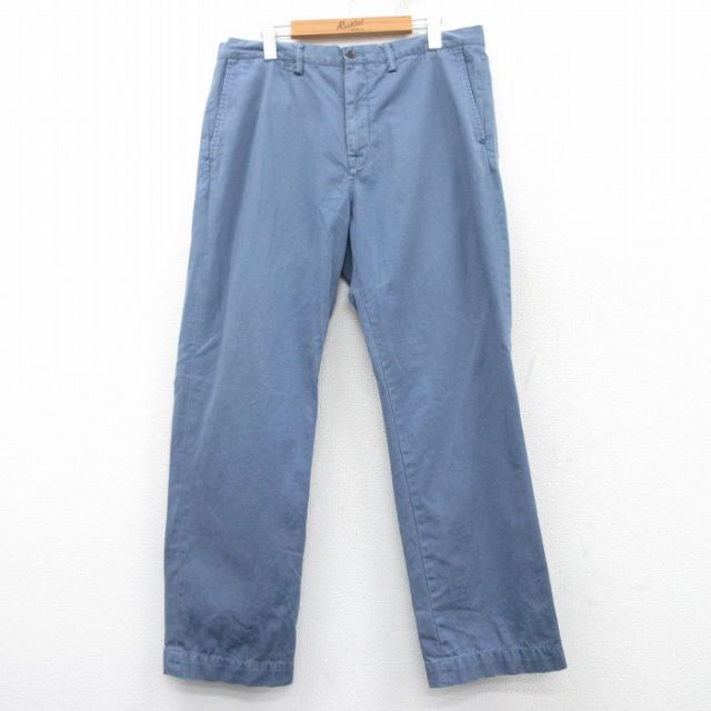 W34★古着 ラルフローレン Ralph Lauren ブランド チノ パンツ チノパン メンズ ワンポイントロゴ コットン 薄紺 ネイビー 25mar12 中古 ボトムス ロング