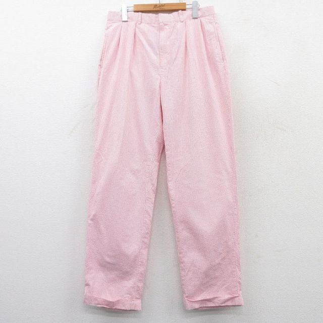 W33★古着 ラルフローレン Ralph Lauren ブランド パンツ メンズ 90年代 90s シアサッカー コットン ピンク他 ストライプ 【spe】 25mar12 中古 ボトムス ロング