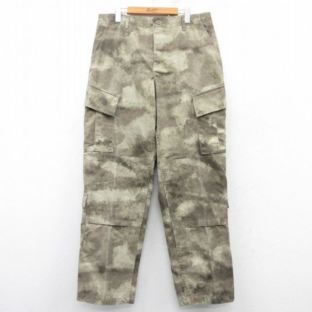 W35★古着 カーゴ パンツ メンズ リップストップ 緑系他 グリーン 迷彩 25mar12 中古 ボトムス ロング