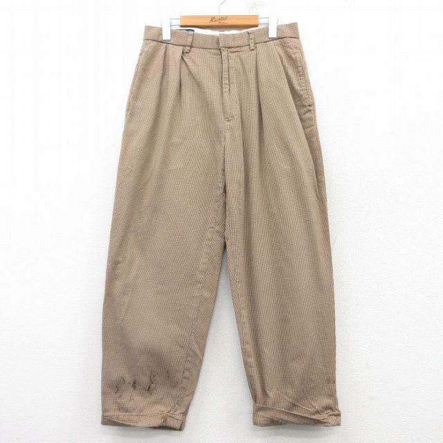 W32★古着 ラルフローレン Ralph Lauren ブランド スラックス パンツ メンズ 90年代 90s 千鳥格子 コットン 茶他 ブラウン 25mar12 中古 ボトムス ロング