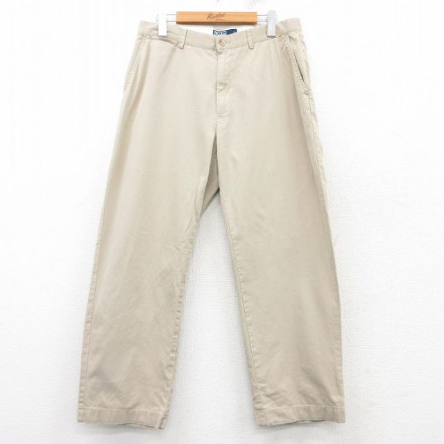 W33★古着 ラルフローレン Ralph Lauren ブランド チノ パンツ チノパン メンズ 90年代 90s コットン ベージュ カーキ 25mar12 中古 ボトムス ロング