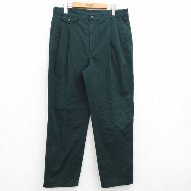 W34★古着 HAGGAR パンツ メンズ コットン 緑 グリーン 25mar13 中古 ボトムス ロング