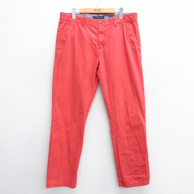 W34★古着 トミーヒルフィガー TOMMY HILFIGER ブランド パンツ メンズ ワンポイントロゴ コットン オレンジ系 25mar13 中古 ボトムス ロング