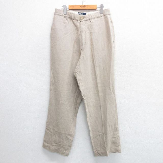 W30★古着 ラルフローレン Ralph Lauren ブランド パンツ メンズ 90年代 90s リネン ベージュ カーキ 25mar13 中古 ボトムス ロング