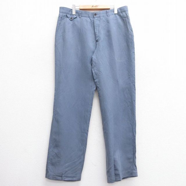W35★古着 ラルフローレン Ralph Lauren ブランド パンツ メンズ 90年代 90s リネン 薄紺 ネイビー 25mar13 中古 ボトムス ロング