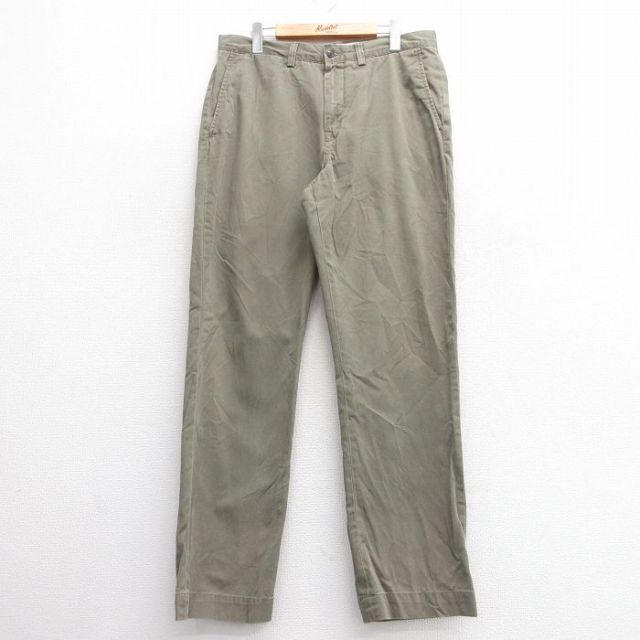 W34★古着 ラルフローレン Ralph Lauren ブランド パンツ メンズ ワンポイントロゴ コットン 緑系 グリーン 25mar13 中古 ボトムス ロング