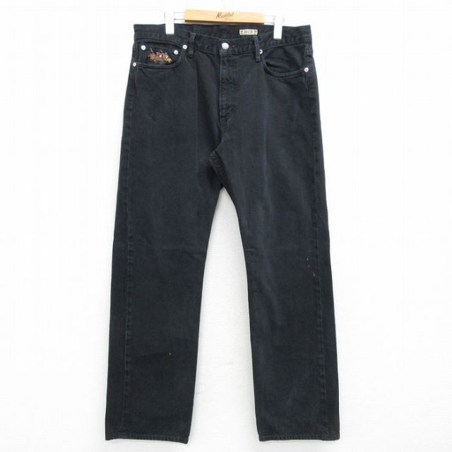 W36★古着 ラルフローレン Ralph Lauren ブランド ジーンズ メンズ ワンポイントロゴ コットン 黒 ブラック デニム 【spe】 25mar14 中古 ボトムス ジーパン Gパン ロング パンツ