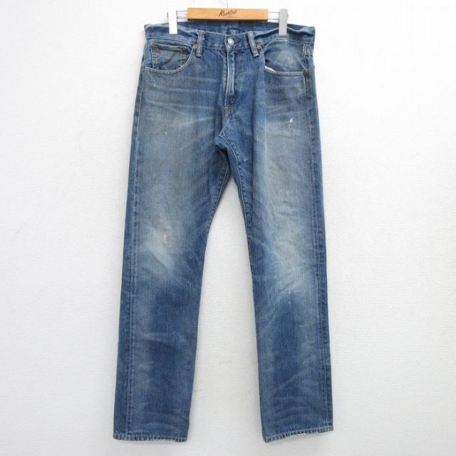 W34★古着 ラルフローレン Ralph Lauren ブランド ジーンズ メンズ ヒゲ コットン 紺 ネイビー デニム 【spe】 25mar14 中古 ボトムス ジーパン Gパン ロング パンツ