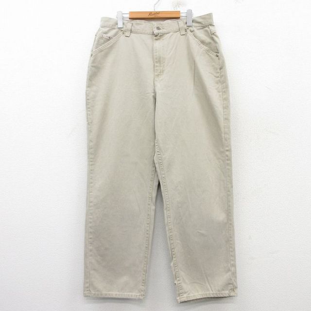W34★古着 パンツ メンズ 90年代 90s コットン ベージュ カーキ 25mar14 中古 ボトムス ロング