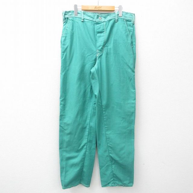 W36★古着 パンツ メンズ コットン 青緑 25mar14 中古 ボトムス ロング