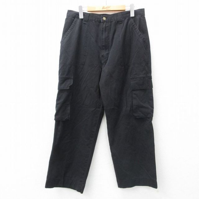 W32★古着 カーゴ パンツ メンズ 黒 ブラック 25mar15 中古 ボトムス ロング